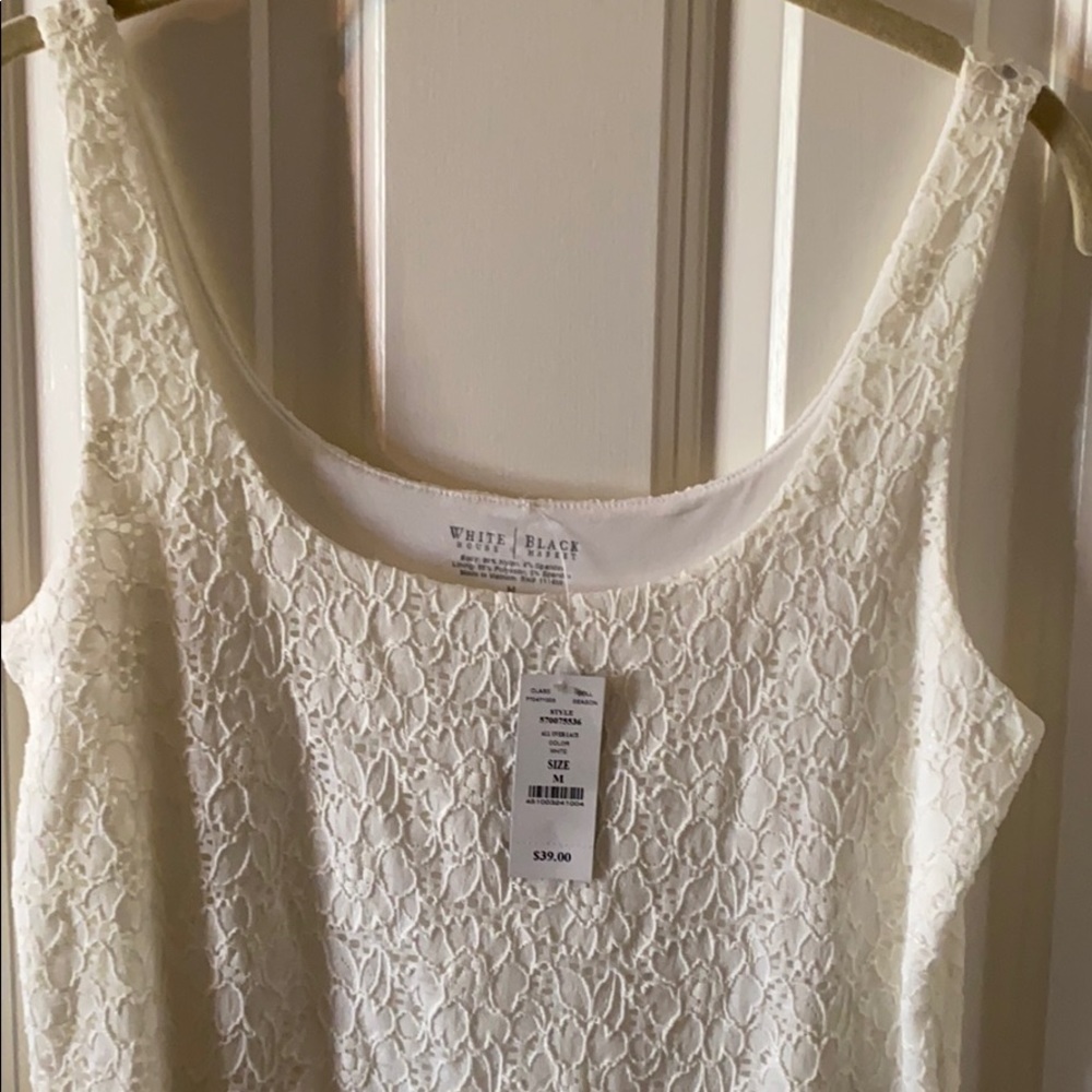 WHBM Off White all over lace top M NWT